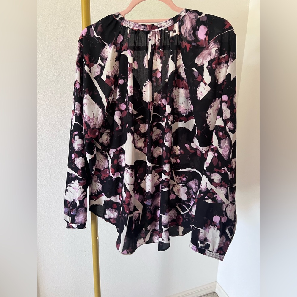 Simply Vera Vera Wang Black &Pink Purple Floral V Neck Long Sleeve Blouse Large - Picture 2 of 7
